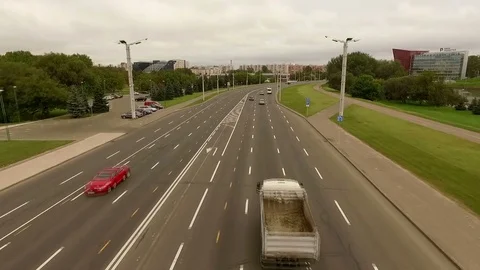 Typical volume traffic scene shot from the sky Stock Footage 69736639