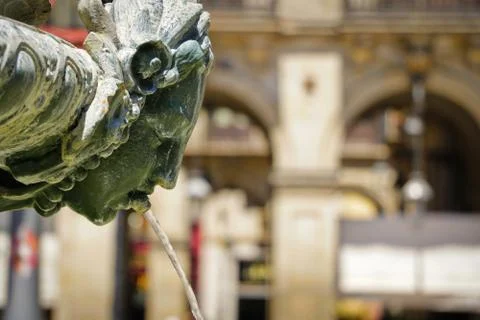The typical water source in the squares of Barcelona. Stock Photos