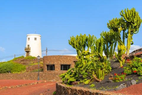 Typical white windmill Stock Photos