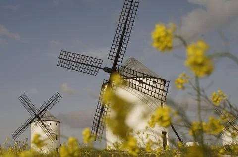Typical windmills of Campo de Criptana Stock Photos