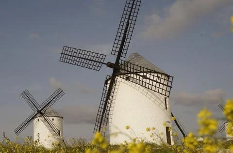 Typical windmills of Campo de Criptana Stock Photos