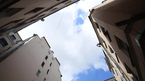 Typical yard-well in Saint Petersburg with sunny sky Stock Footage 247203653