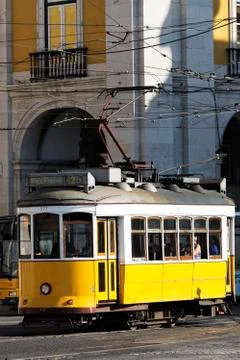 Typical yellow tram Stock Photos