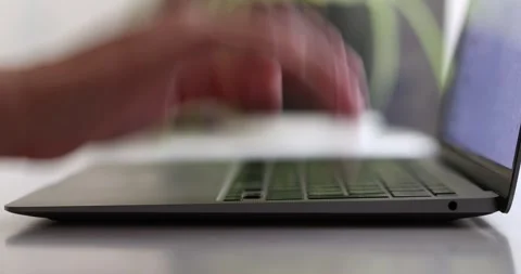 Typing and shut down computer. powering off laptop. shutting down laptop. clo Stock Footage 300364079