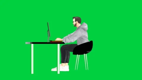 Typing Animation computer Freelancer Animated Avatar green screen background Stockbeeldmateriaal 230217699