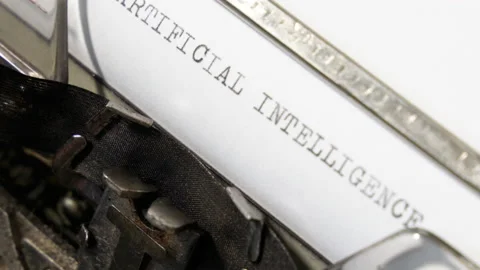 Typing Artificial intelligence. Paperwork on an old typewriter. 4K Stock Footage 151848303
