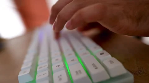 Typing on Backlit Mechanical Keyboard, Close-Up of Hands Typing on Computer.. Stock Footage 315981981