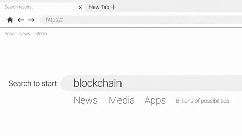 Typing blockchain into an web page internet search engine Stock Footage 107956711