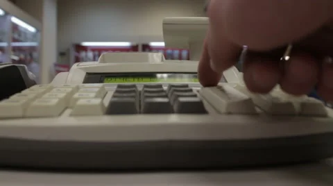 Typing on cash register front view 85 Stock Footage 50598511