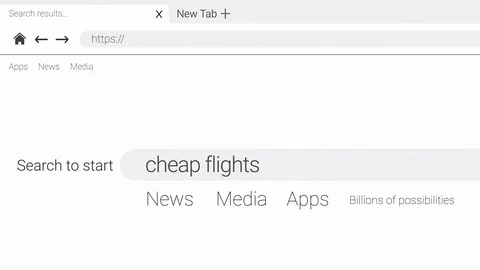 Typing cheap flights into an web page internet search engine Video stock 107956725