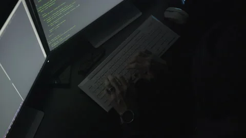 Typing Code in the Dark Stock Footage 208745914