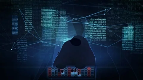 Typing Code on Keyboard with Cyber Attack and Network Security Alert Stock Footage 341454739