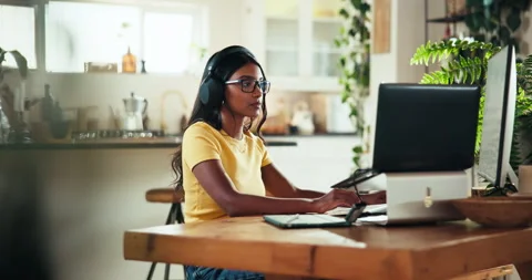 Typing, coder and computer with woman at home for freelance developer, gaming Stock Footage 300938600