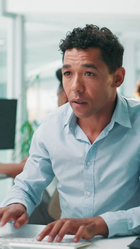 Typing, coding and business man in office for software update, game development Stock Footage 306819360