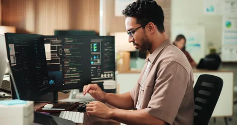 Typing, computer and programming with business man for cybersecurity, firewall Stock Footage 330061395