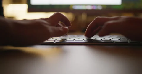 Typing On Computer Keyboard Late Office Working Business Corporate Stock Footage 254728739