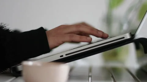 Typing on computer keyboard. Smart work at home. Stock Footage 153442458