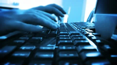 Typing on Computer Keyboard, time lapse, blue tint Video stock 9455572