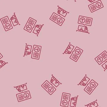 Typing computer office assistant line seamless pattern Stock Illustration