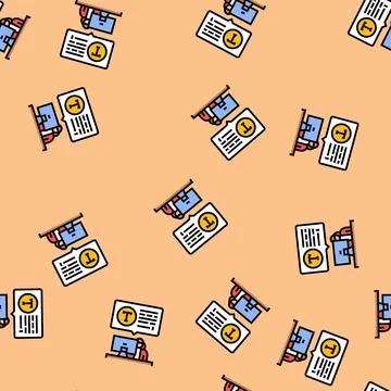Typing computer office assistant vector seamless pattern Stock Illustration