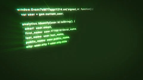 Typing a digital code by a programmer in a programming language, luminous l.. 库存插图