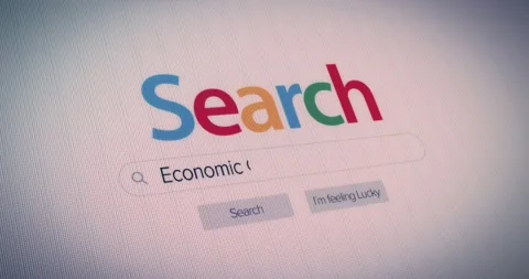 Typing economic crisis in browser clicking search internet pixellated screen  Stockbeeldmateriaal 134840951
