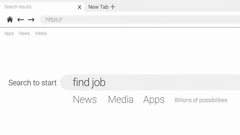 Typing find job crash into an web page internet search engine Video stock 107956487