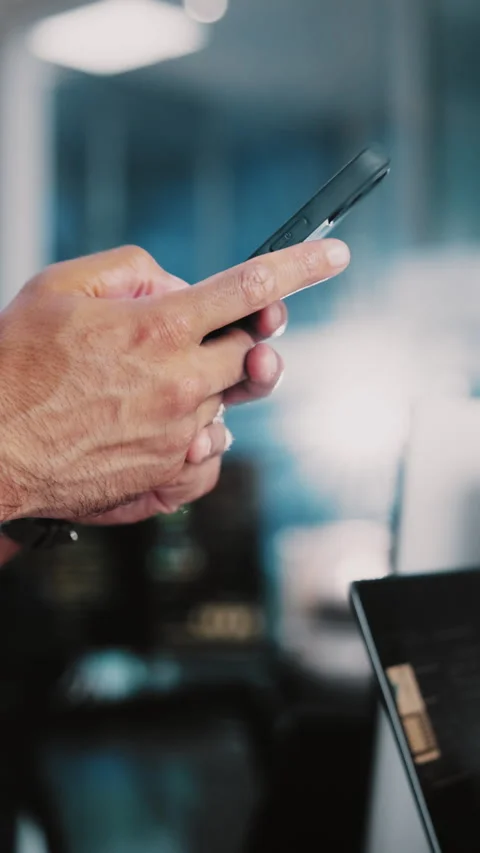 Typing, hands and phone in office for research, run diagnostics or checking app Stock Footage 333229379