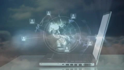 Typing hands with dark cuff on laptop at studio tabletop causing HUD lighting Video stock 332281454