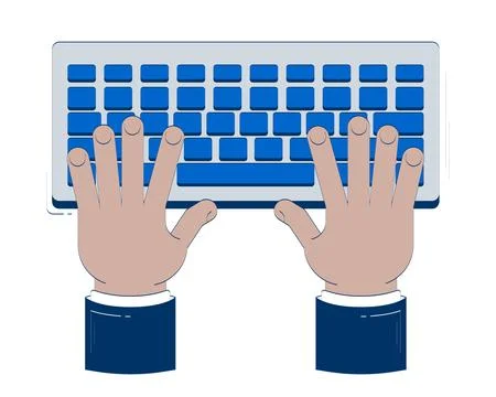 Typing hands on keyboard doodle cartoon illustration Stock Illustration