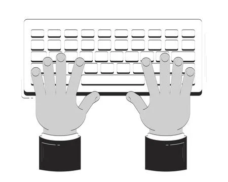 Typing hands on keyboard doodle outline illustration Stock Illustration