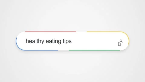 Typing Healthy Eating Tips in Search Bar - Close Up Technology Concept Stockbeeldmateriaal 345156746