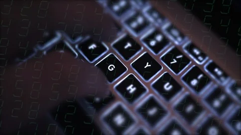 Typing on illuminated keyboard. Information technology concept Stock Footage 98238925
