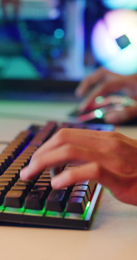 Typing, keyboard and hands of man gaming in home with frustration, upset or Stock Footage 335108025