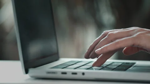 Typing on keyboard. Close up hands working laptop Stock Footage 258108101