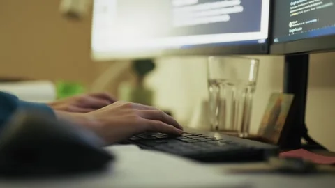 Typing on Keyboard in – Close-up of Hands Working on desktop Stock Footage 300993946