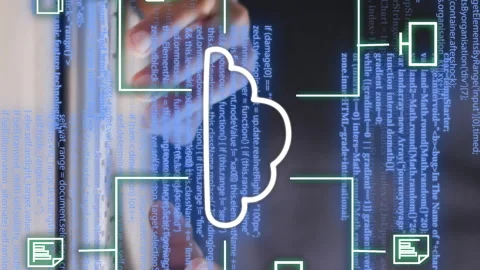 Typing on keyboard, cloud computing and data security animation over code Video stock 312567231