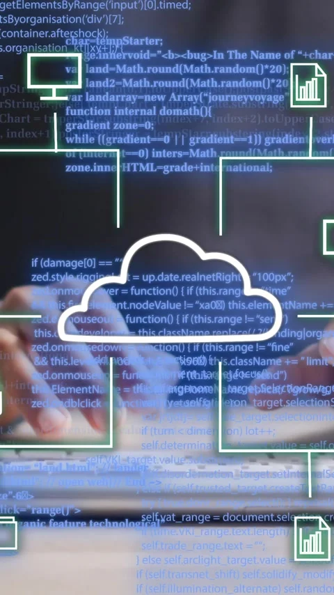 Typing on keyboard, cloud computing and data security animation over code Stock Footage 323780965