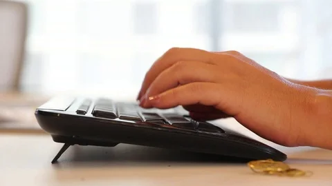 Typing keyboard computer woman Stock Footage 98677387