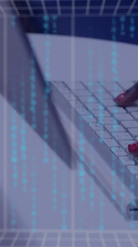 Typing on keyboard, digital brain animation and binary code overlay visible Stock Footage 319728043