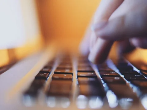 Typing on Keyboard at Night CLOSE UP. 4K SLOW MOTION, DCi. Vidéo 75666051
