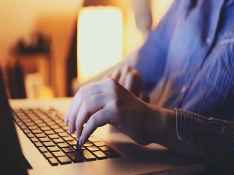 Typing on Keyboard at Night CLOSE UP. 4K SLOW MOTION, DCi. 스톡 동영상 75669265