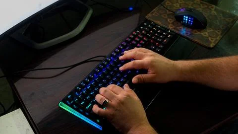 Typing keyboard from the side angle Fotos Stock