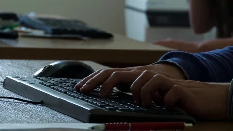 Typing on keyboard on Workdesk typing Stock Footage 71354217