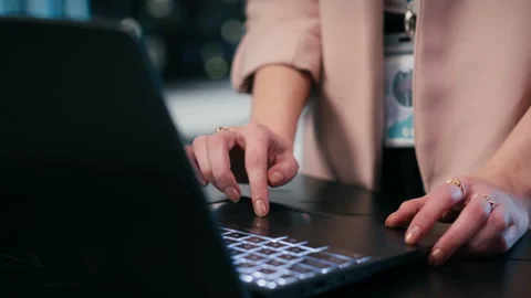 Typing, laptop close up and engineer in server farm Stock Footage 330140289