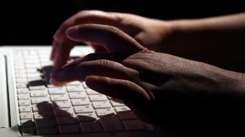 Typing on laptop. closeup. White keyboard Stock Footage 54618319