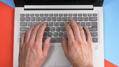 Typing on Laptop Computer Top View Red a... | Stock Video | Pond5