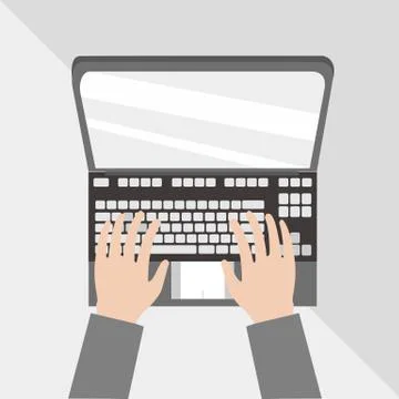 Typing on Laptop Flat Lay Stock Illustration