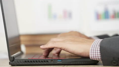 Typing on laptop Video stock 153820626