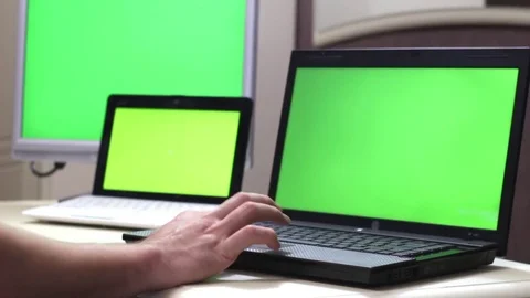 Typing On Laptop Green Screen Stock Footage 70508094